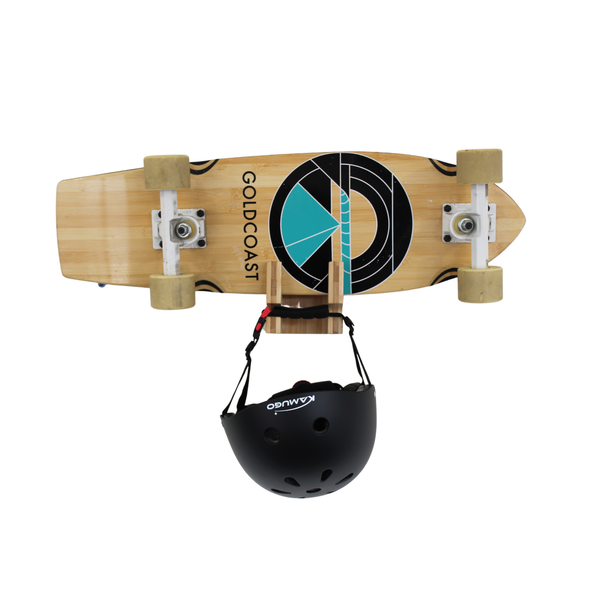Bambooskateboardwallrackwithhelmet