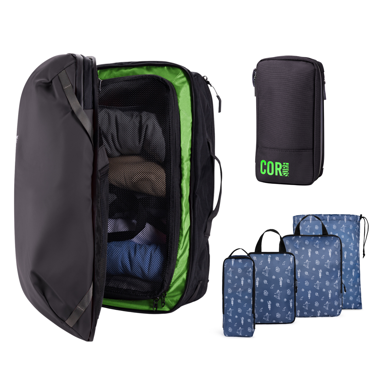 Island Hopper Travel Bundle - Backpack + Toiletry Bag + Compression Packing Cubes with YKK