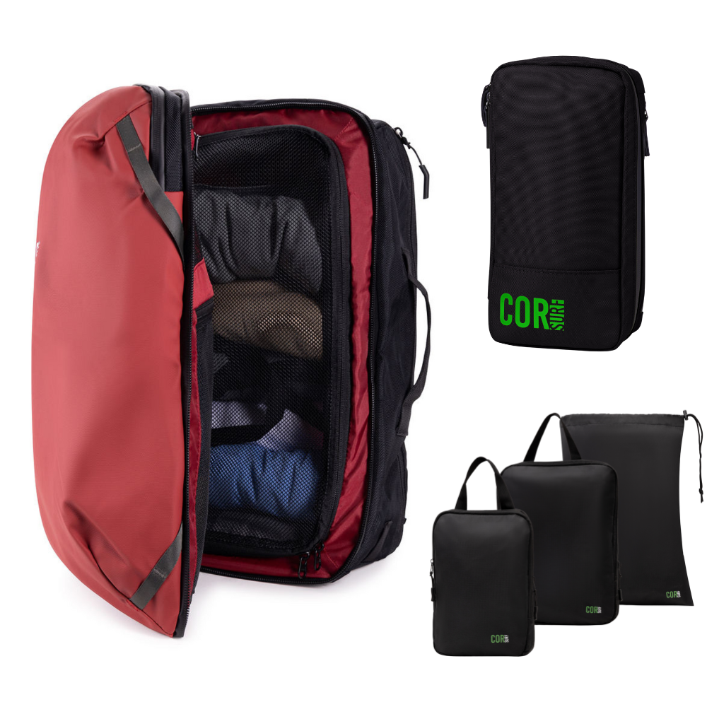 Travel Backpack Bundle Packing Cube Toiletry Kit Bag Dopp 38 Red