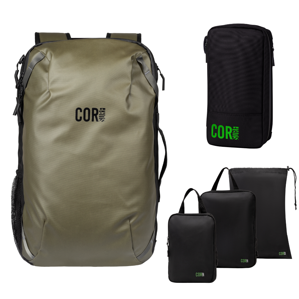 Island Hopper Travel Bundle - Backpack + Toiletry Bag + Compression Packing Cubes with YKK