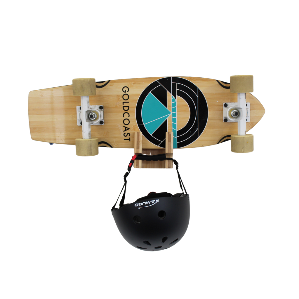 Bambooskateboardwallrackwithhelmet