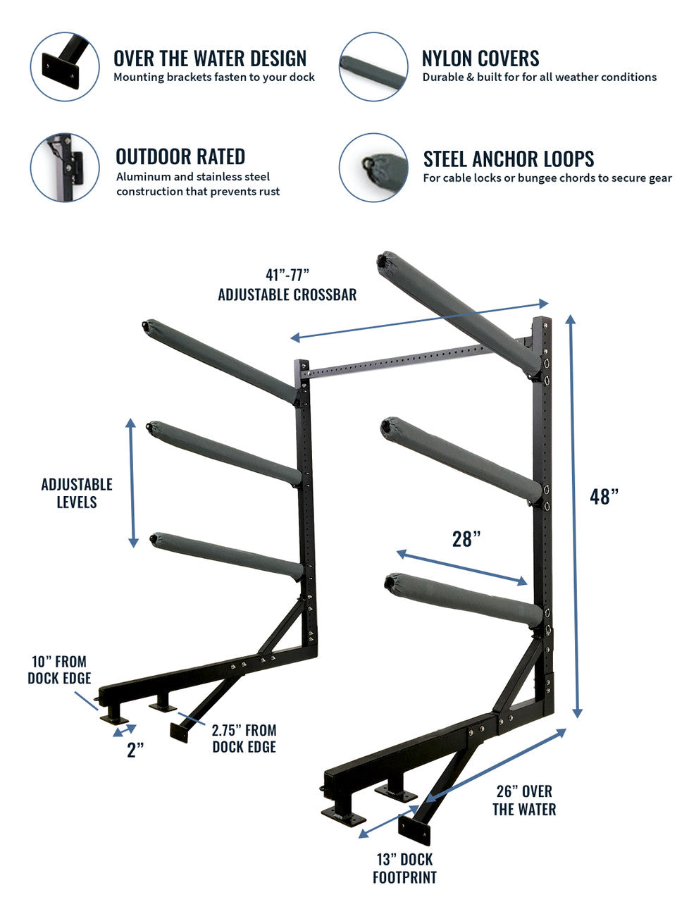 Chesapeake Kayak Storage Adjustable Dock Rack Over The Water 4 Levels 4