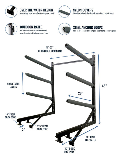 Broadwater Paddleboard Storage | Adjustable Dock Rack | Over The Water | 4 Levels