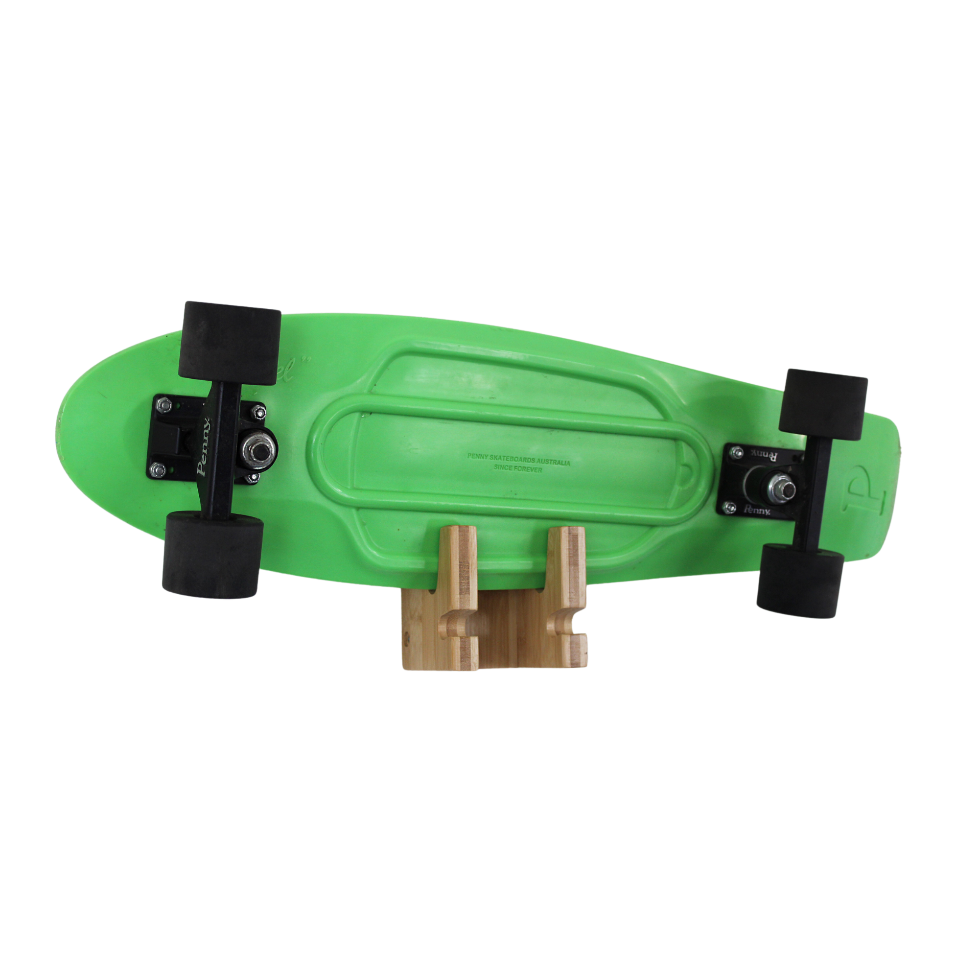 Greenskateboardonwallrackholder