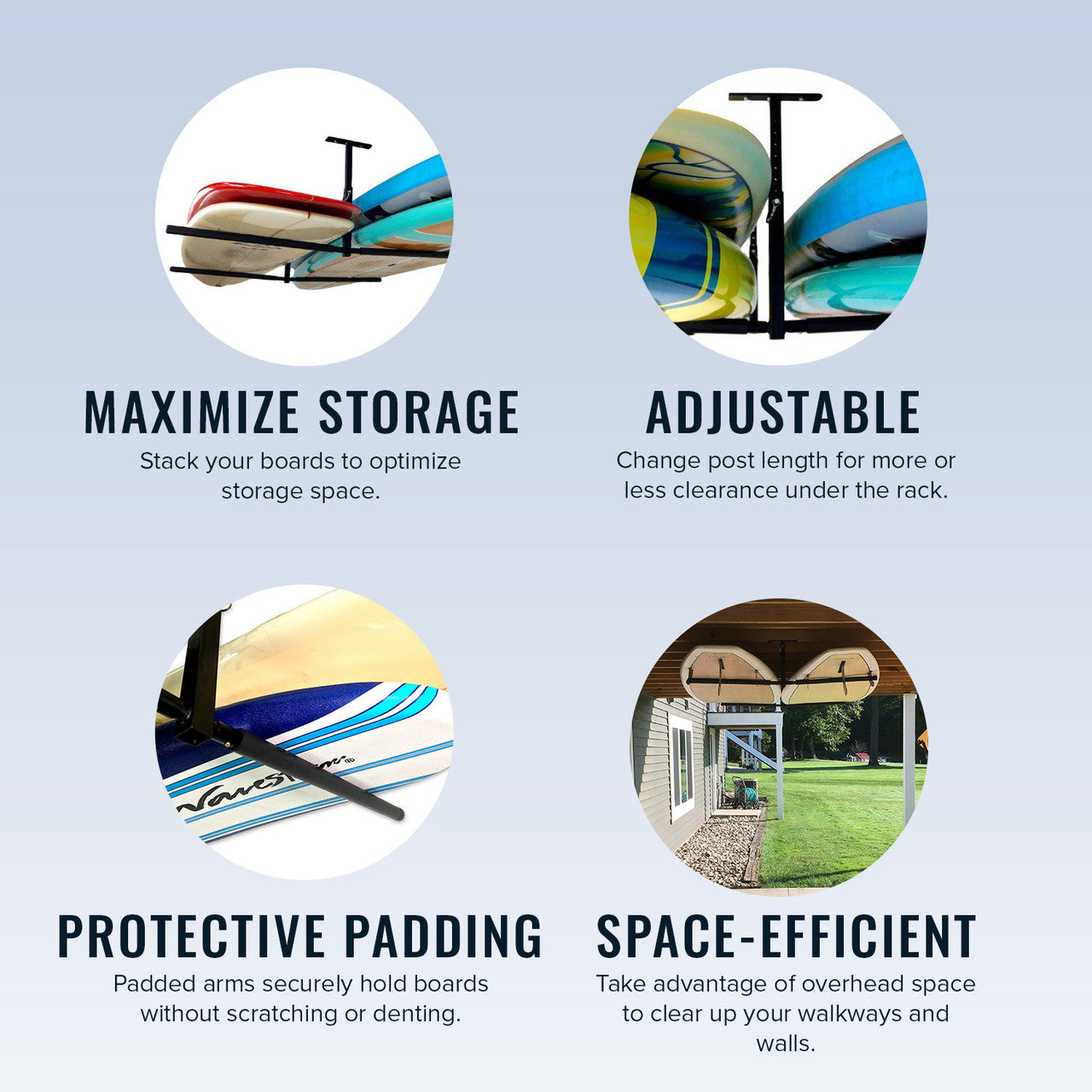 Hi Port 2 Sup Surfboard Adjustable Ceiling Storage Rack Double Holds 150 Lbs 4