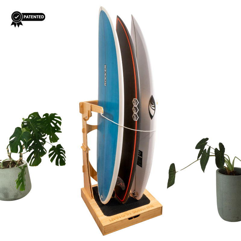 The Spirit Rack - Freestanding 3 or 4 Surfboard Wooden Rack with Drawer