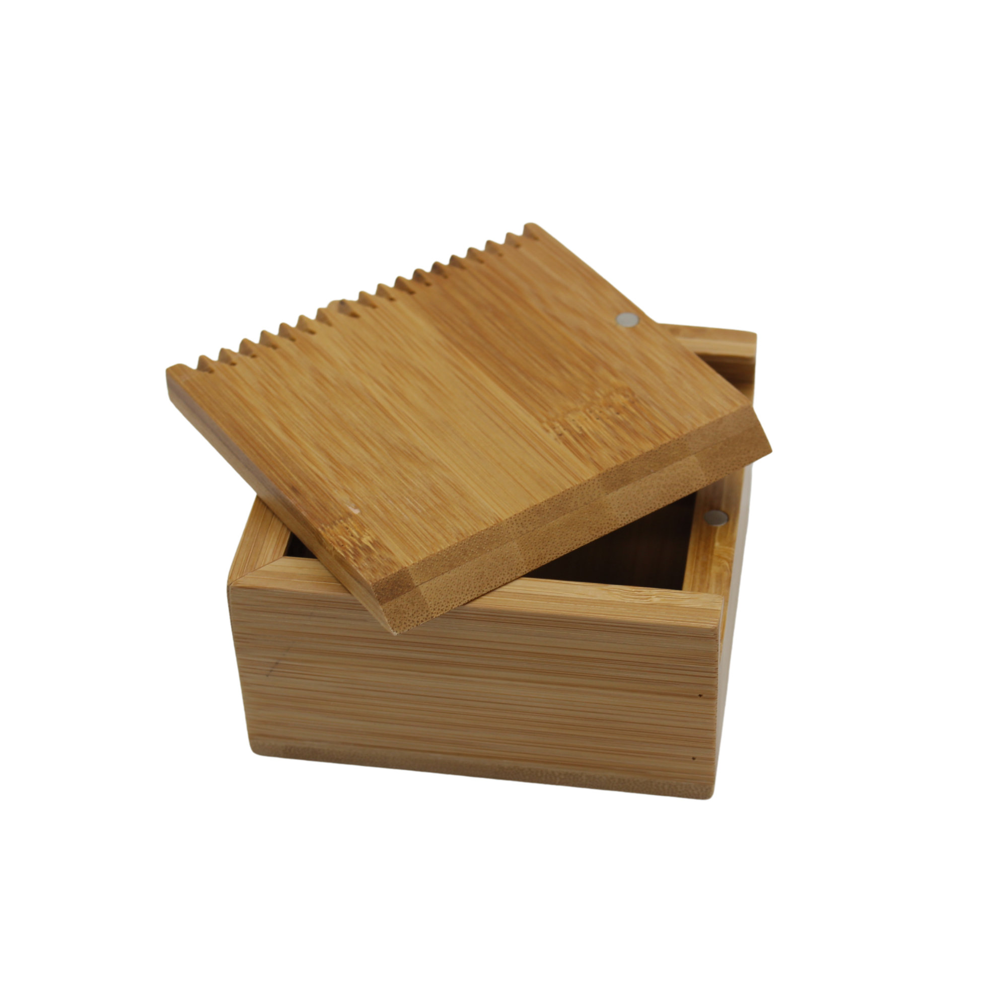 Bamboo Wax Box Holder Lid Open