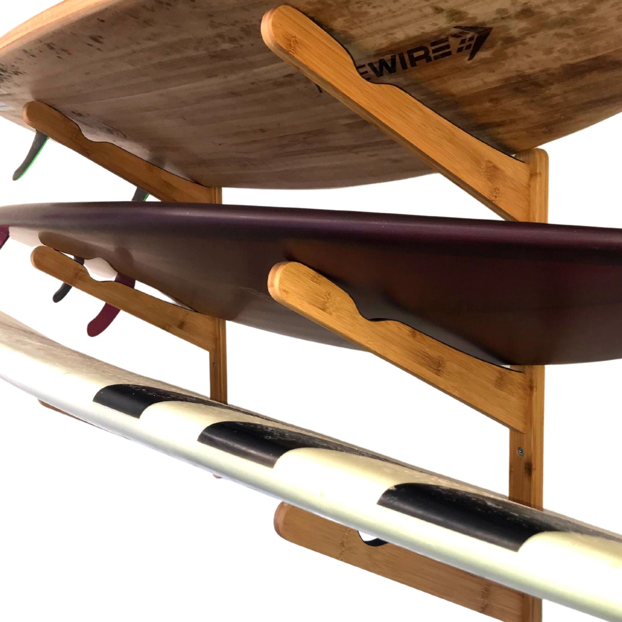 Triple Surfboard Wall Rack Bamboo Rack Perfect For Surf Wakeboards Snowboards Skateboards 10