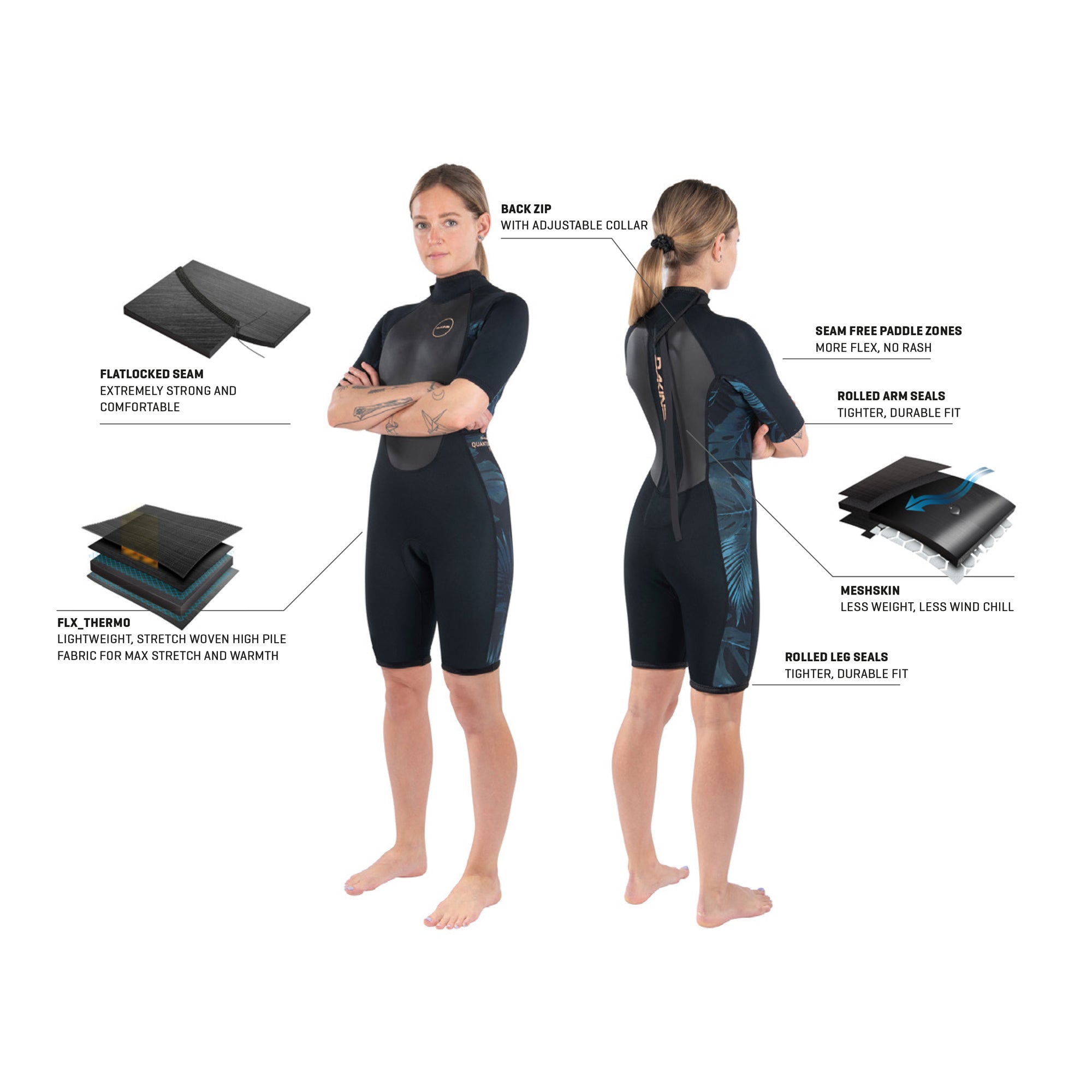 Dakine Womens Quantum Back Zip Shorty 22 Flatlock 3