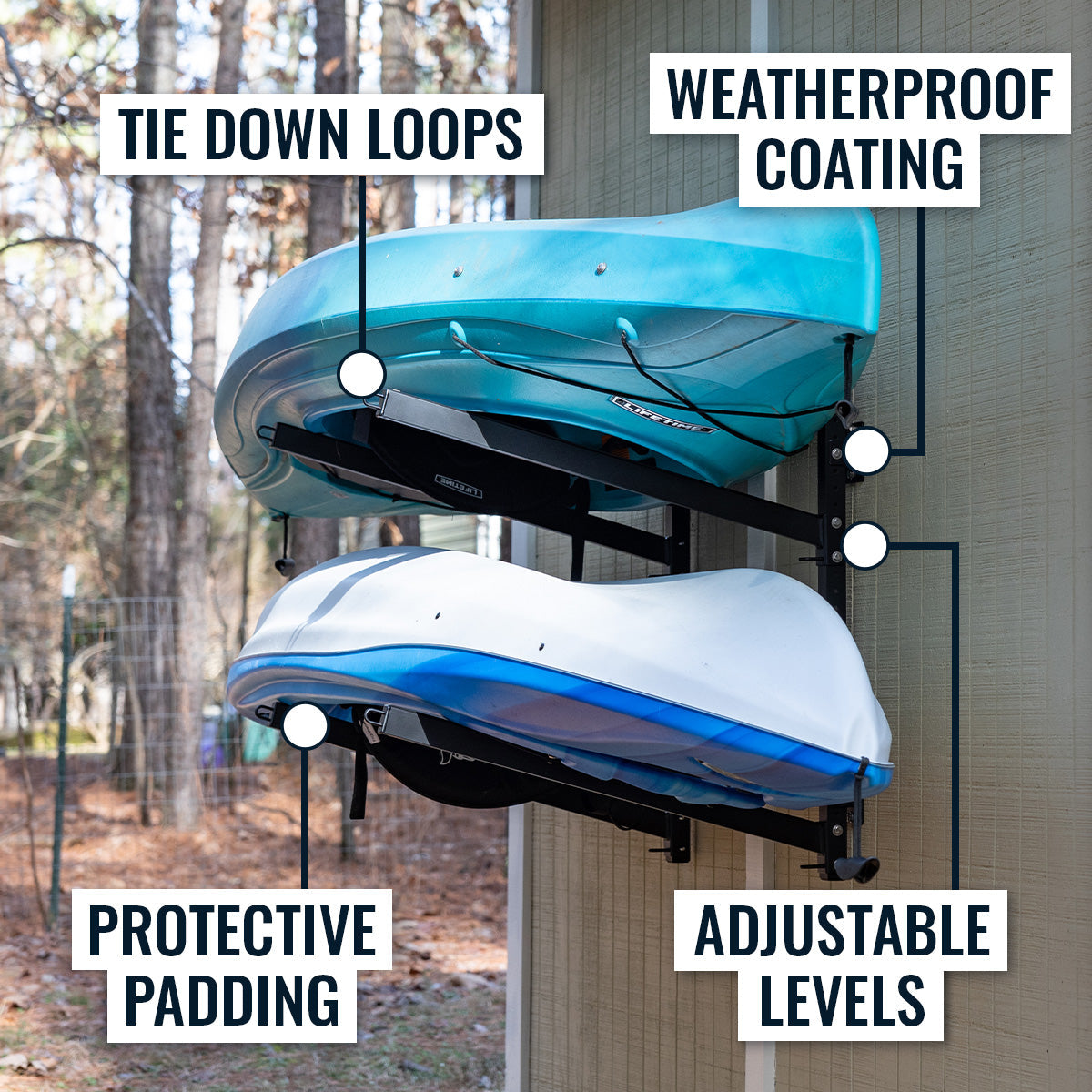 Shenandoah Kayak Storage Outdoor Adjustable Rack 2 Levels 3