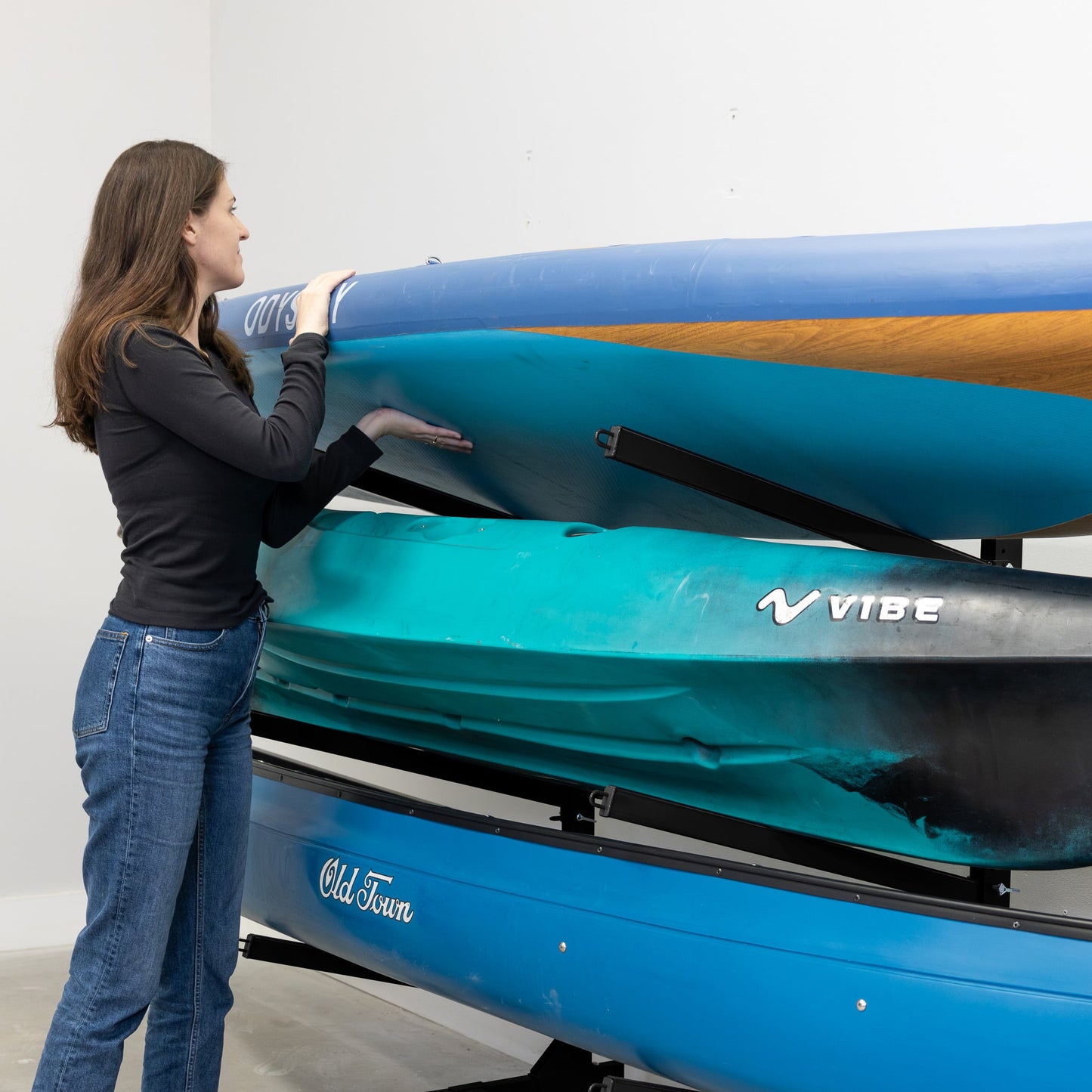 G Watersport 3 Level Black Wheeled Kayak Rack 2