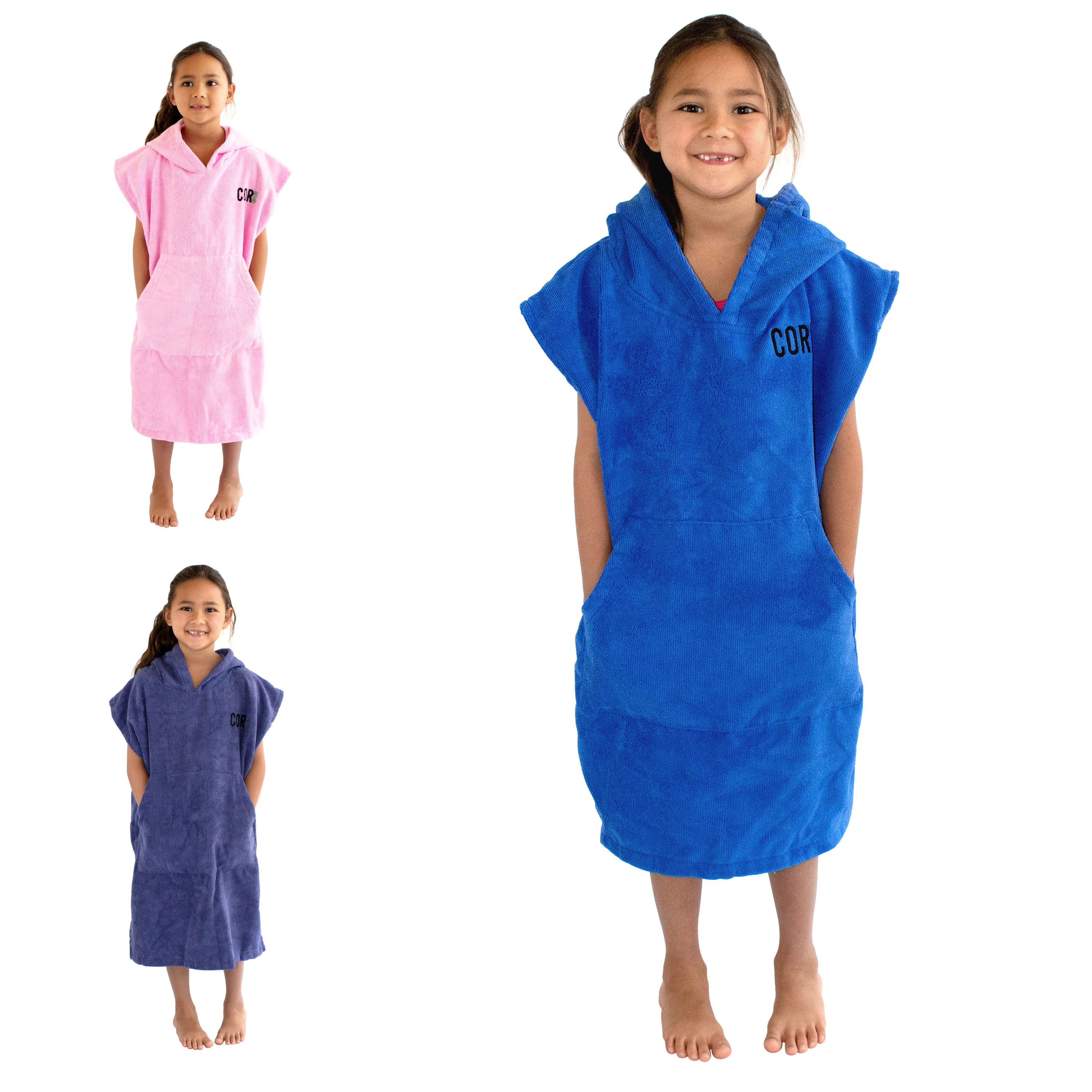 Kids Changing Towel Poncho Boys Girls 4 5 6 7 8 Blue Web