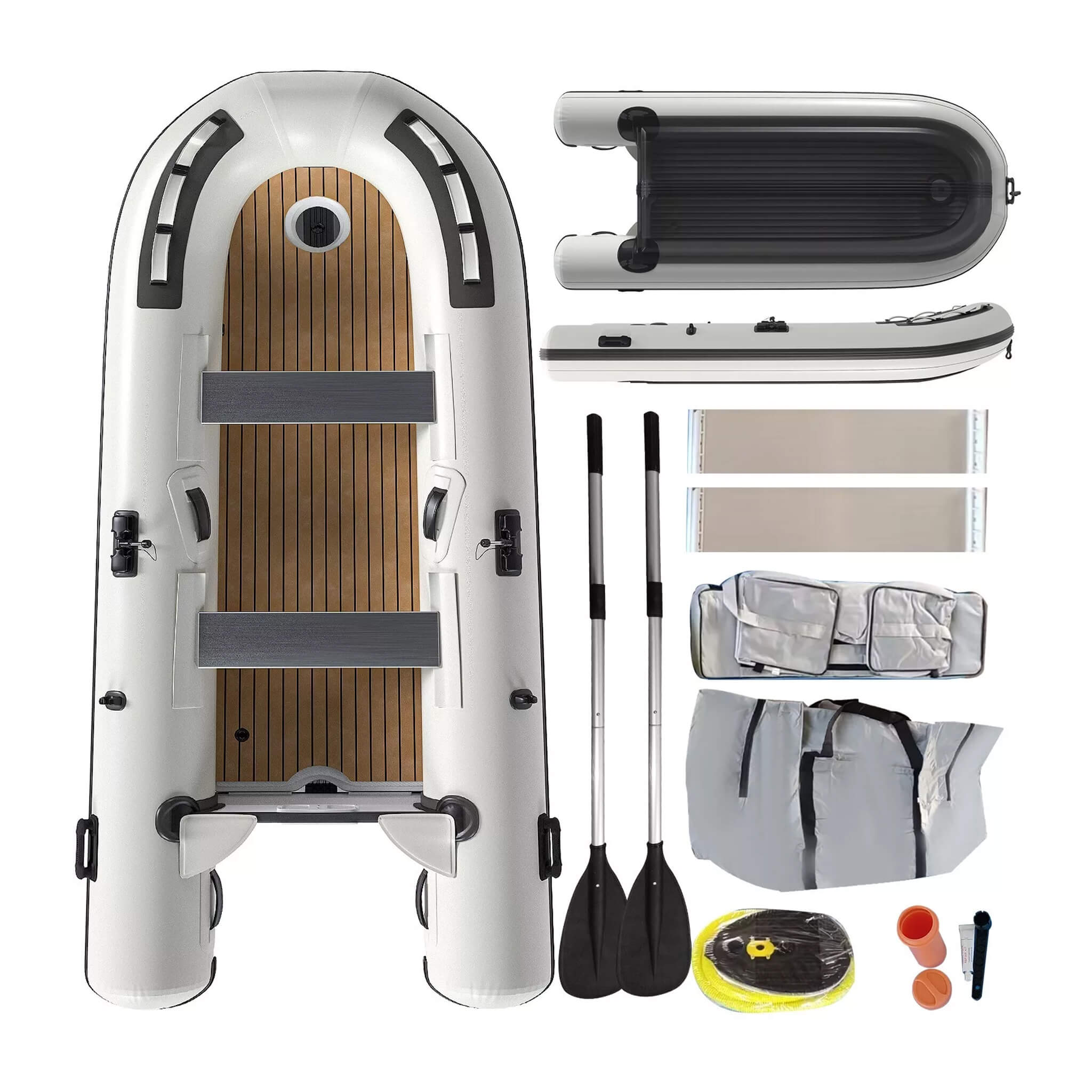 Portable Inflatable Dinghy Boat Kit With Accessories Sak93784 Top And Bottom View With Accessories