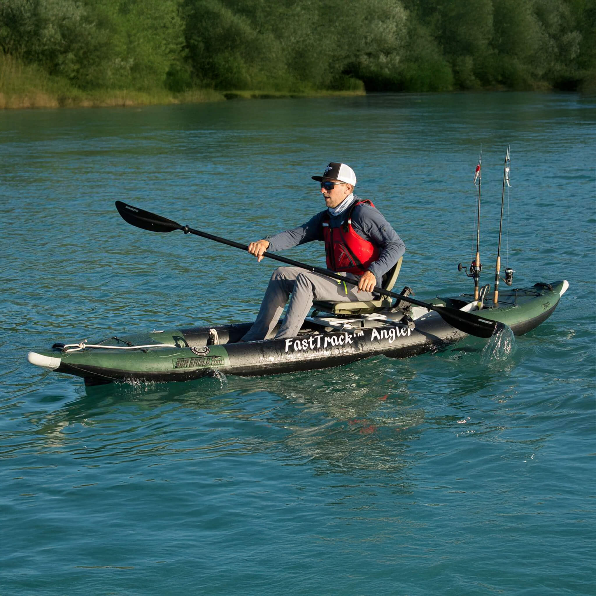 Sea Eagle 385Fta Fasttrack 2 Persons Angler Inflatable Hunter Green Fishing Kayak 12Ft 385Fta Fishing View Sak80139