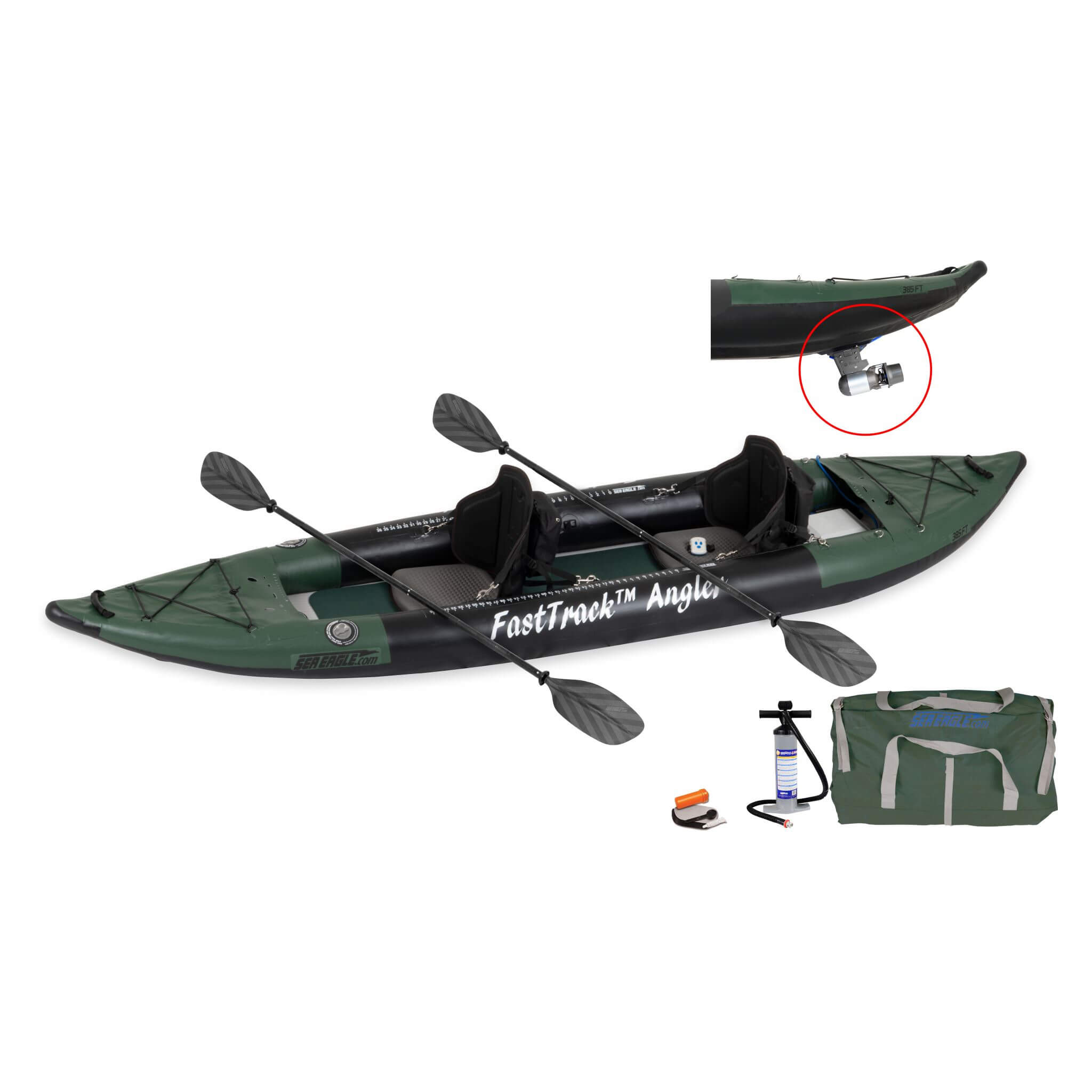 Sea Eagle 385Fta Fasttrack 2 Persons Angler Inflatable Hunter Green Fishing Kayak 12Ft 385Fta Sak80139 Bixpy Motor Package
