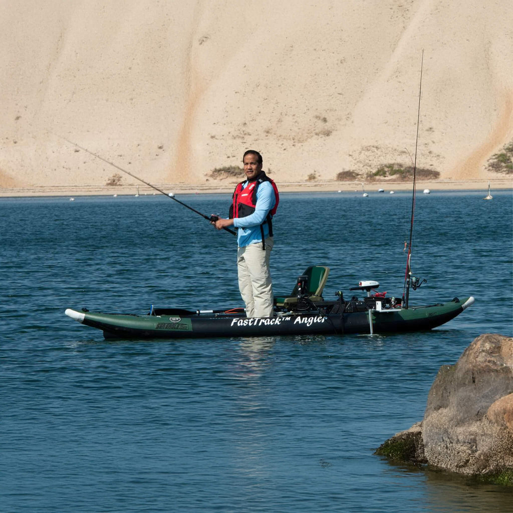 Sea Eagle 385Fta Fasttrack 2 Persons Angler Inflatable Hunter Green Fishing Kayak 12Ft 385Fta Standing While Fishing Sak80139