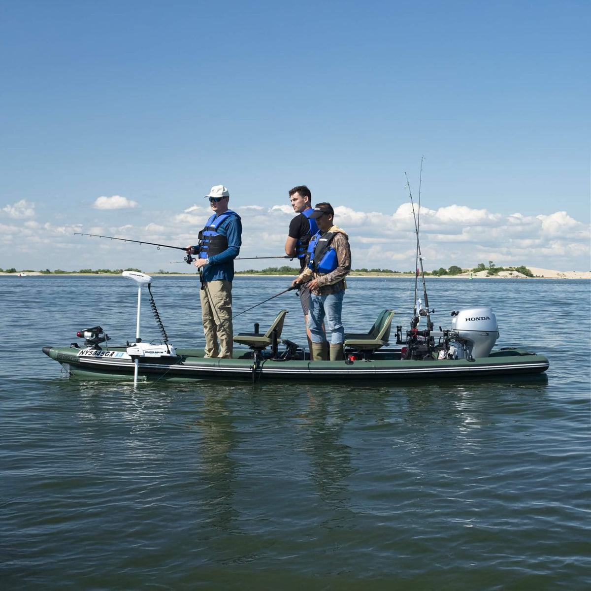 Sea Eagle Boats Fsk16K Fishskiff Inflatable Fishing Boat 16Ft Sak57351 Lifestyle With 3 Men Fishing