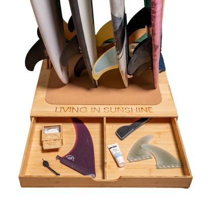 The Spirit Rack - Freestanding 3 or 4 Surfboard Wooden Rack with Drawer