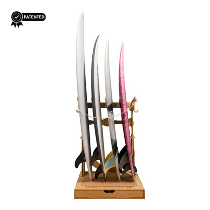 The Spirit Rack - Freestanding 3 or 4 Surfboard Wooden Rack with Drawer