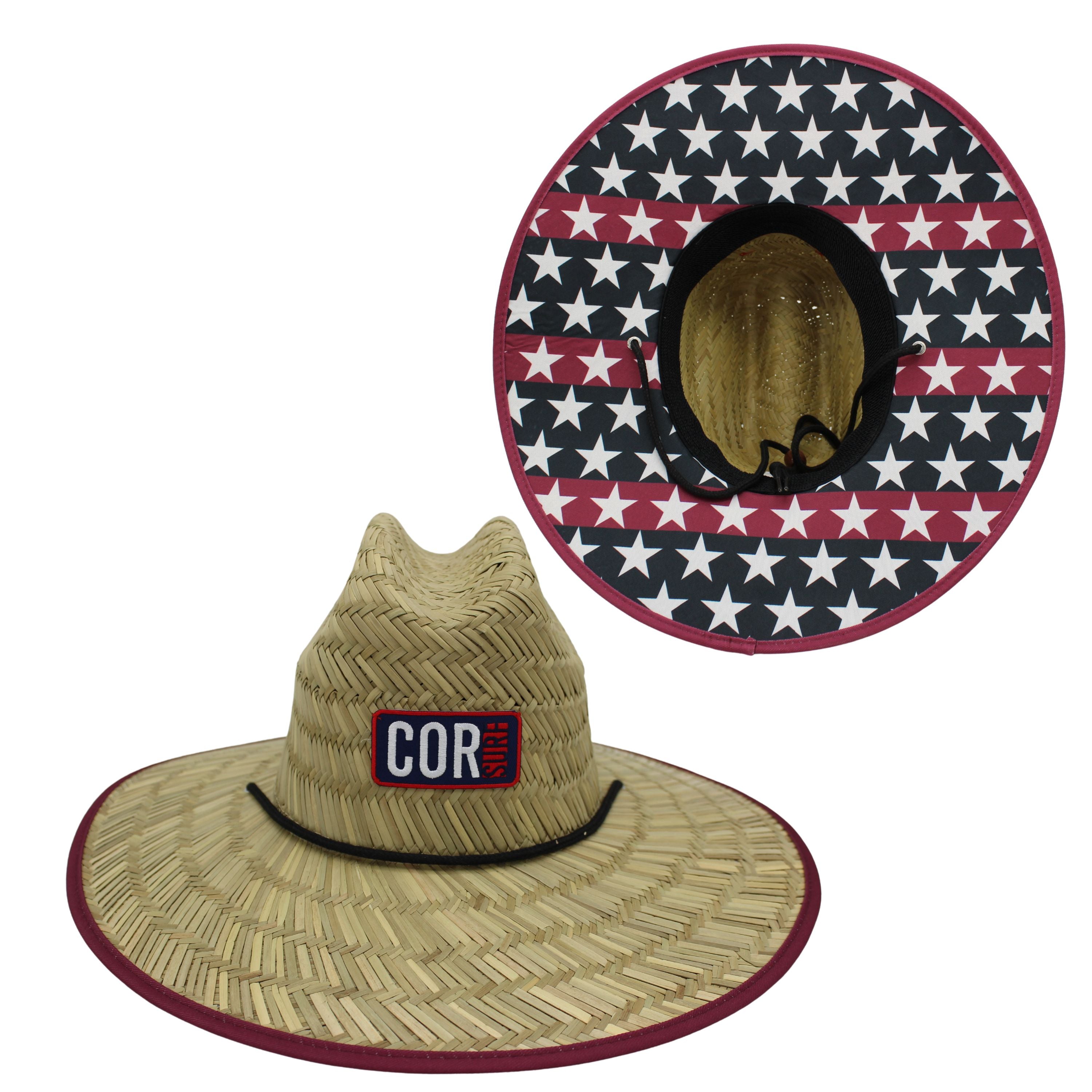Straw Hat Men Women American Flag
