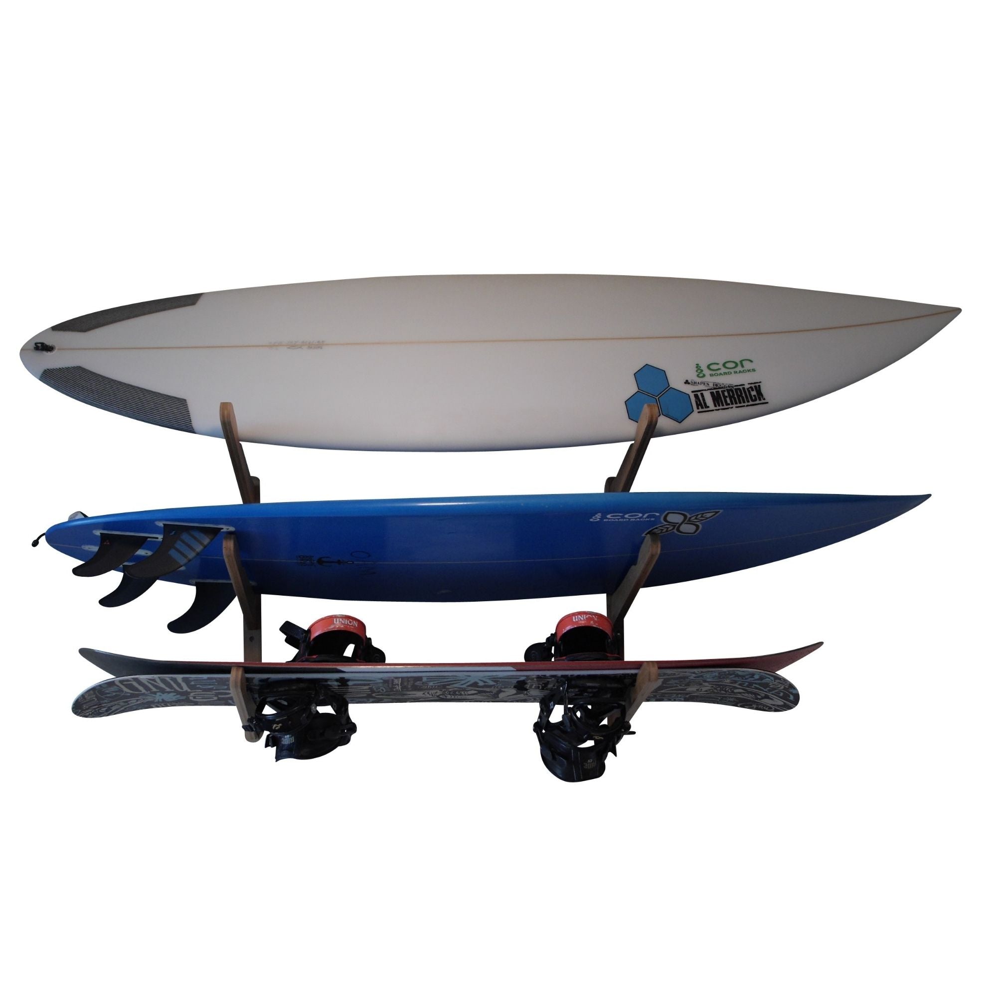 Surfboardwallstoragerackforthreeboardssnowboardwakeboardskateboard