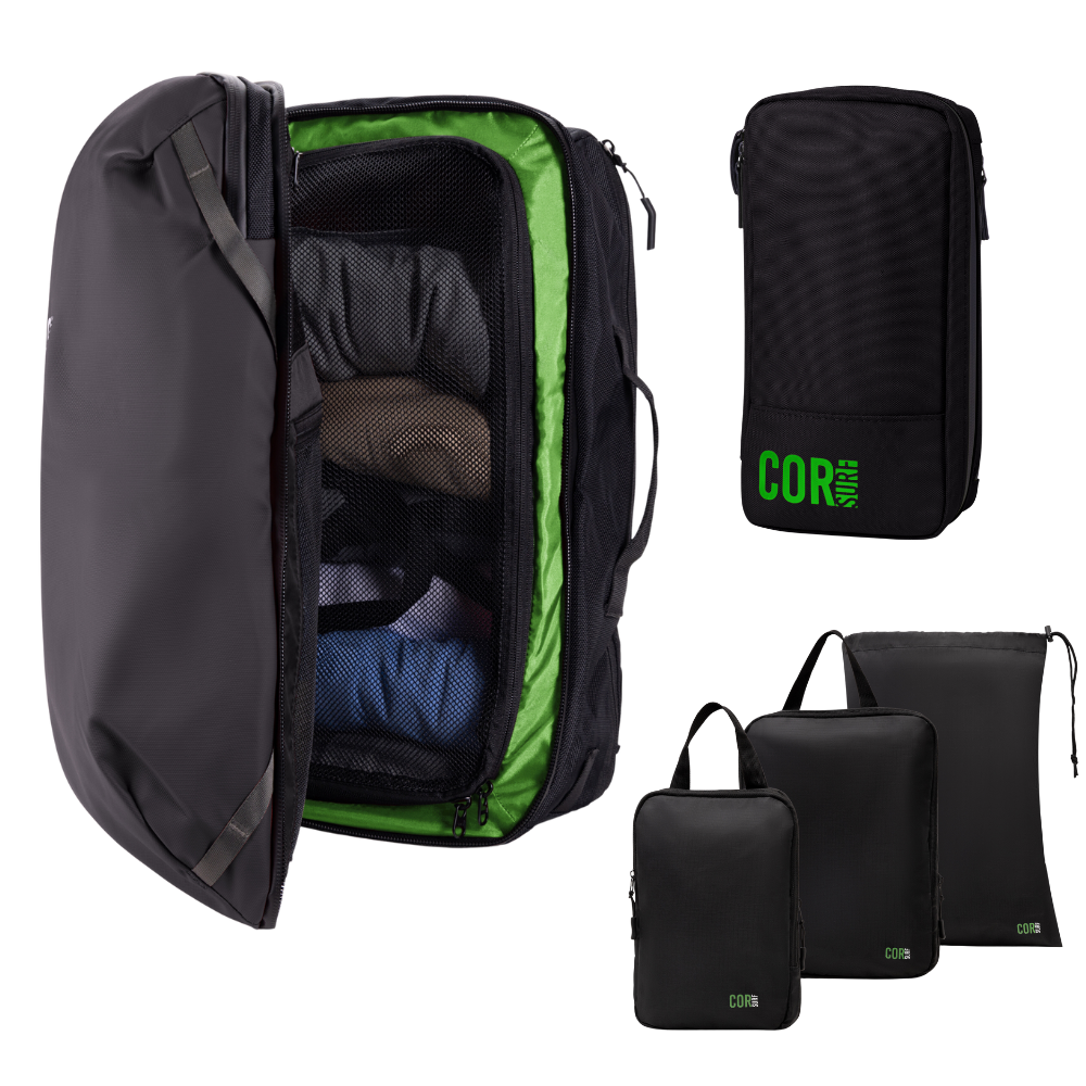 Travel Backpack Bundle Packing Cube Toiletry Kit Bag Dopp 28 38 Black