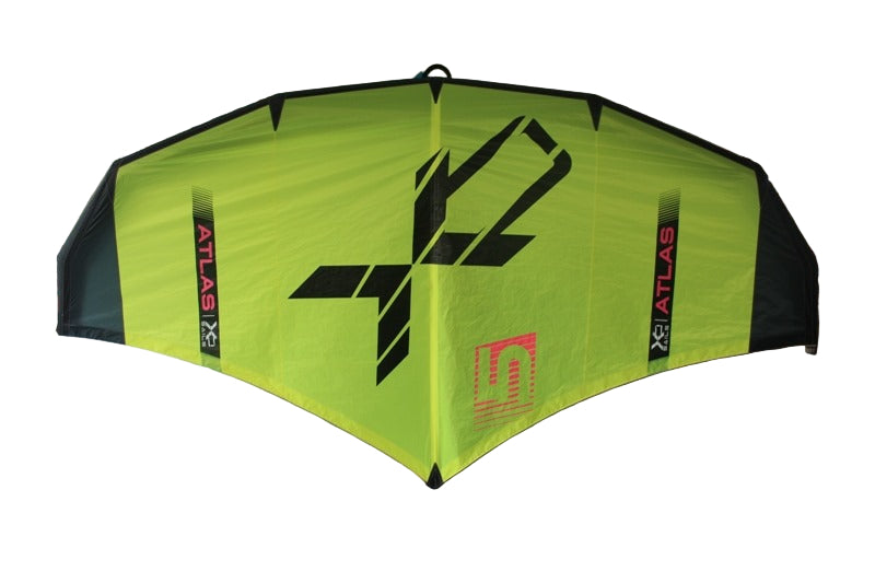 Yellow Atlas wingfoil wing with black and red XO sails branding