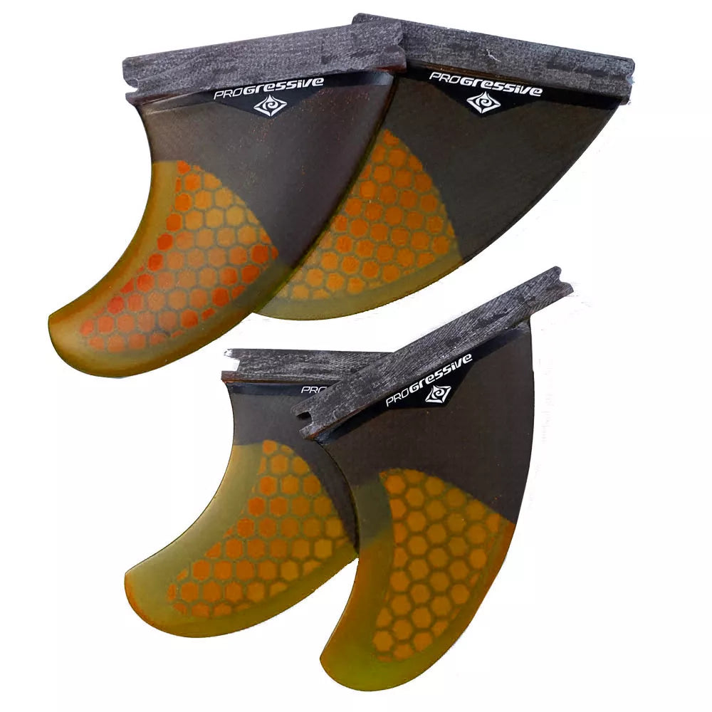 Progressive 4 25 Futures Base Honeycomb Surfboard Quad Fin Set 4 25 And 3 75 Orange